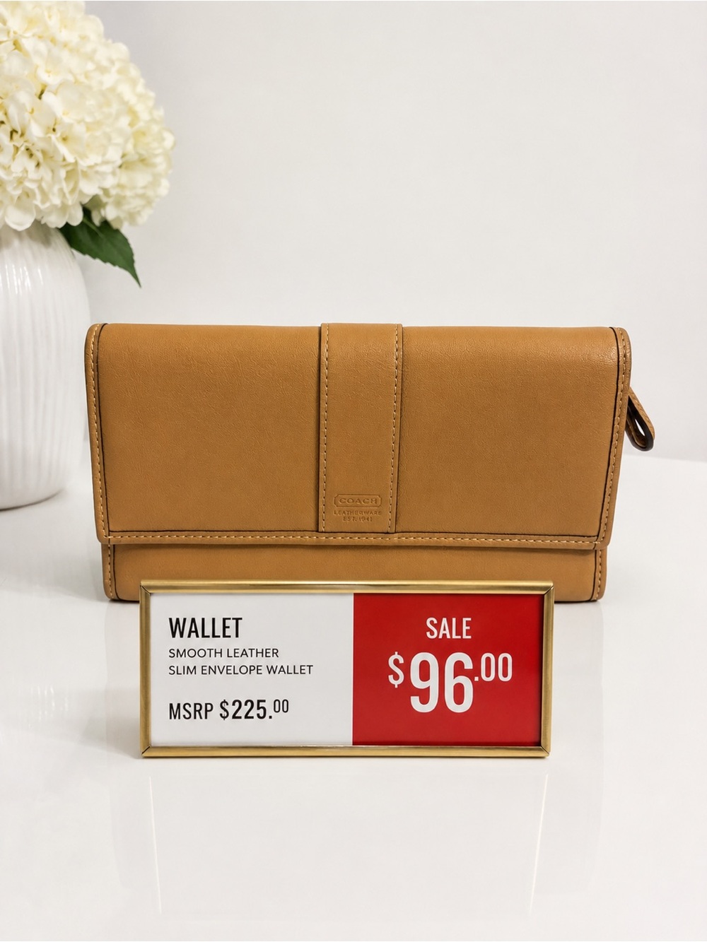 Coach Smooth Leather Slim Envelope Wallet - Tan
